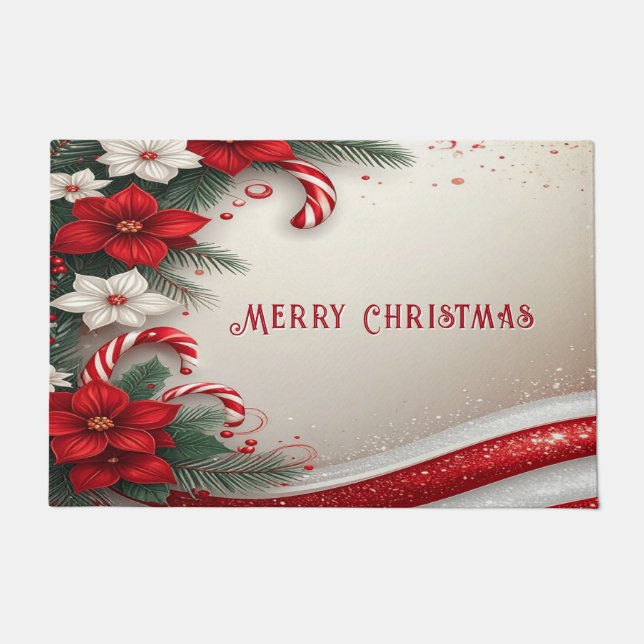 Christmas Floral Candy Canes Holiday Doormat (Front)