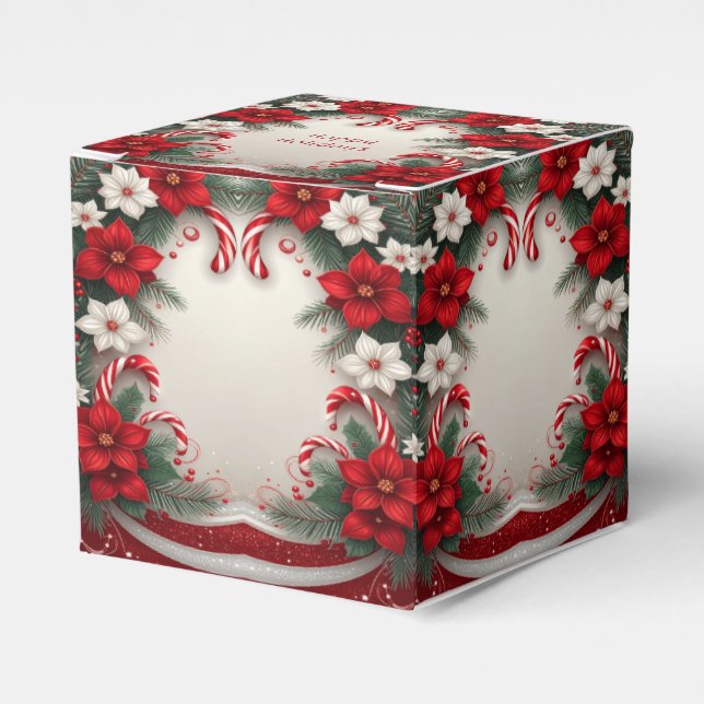 Christmas Floral Candy Canes Holiday Favour Box (Front Side)