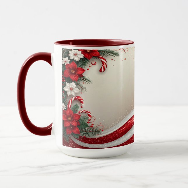 Christmas Floral Candy Canes Holiday Mug (Left)