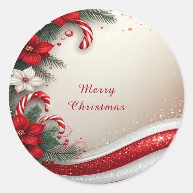 Christmas Floral Candy Canes Holiday Sticker (Front)