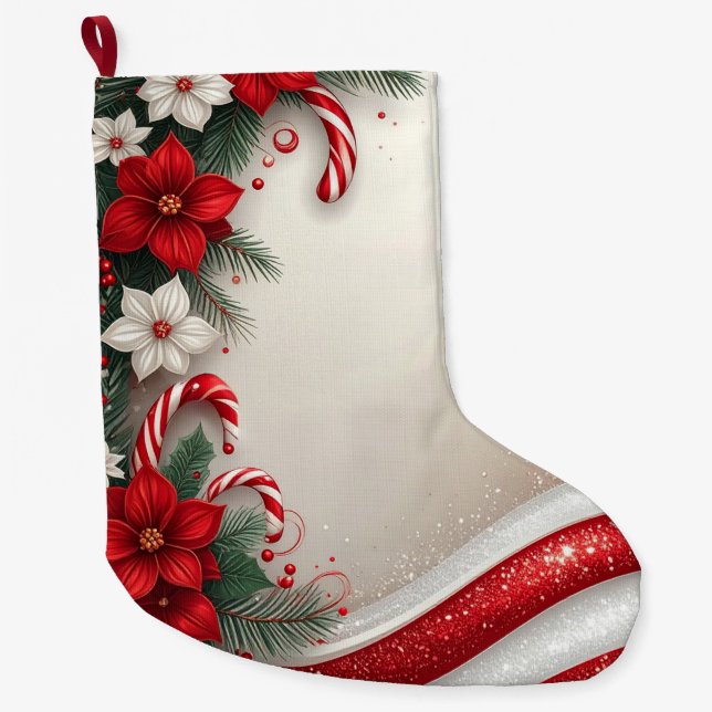 Christmas Floral Candy Canes Holiday Stocking (Front)