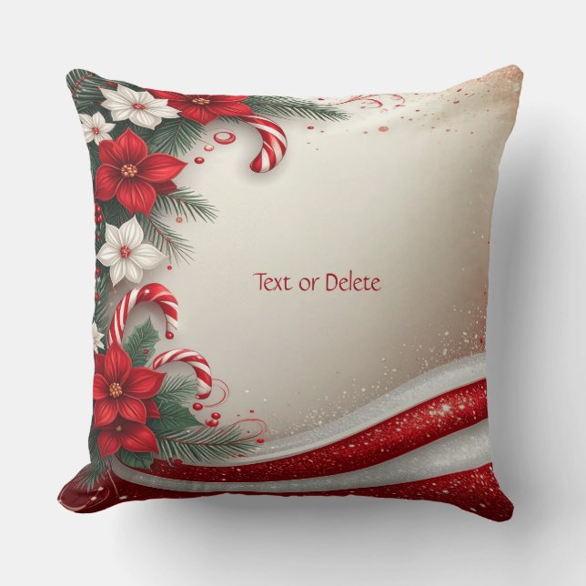Christmas Floral Candy Canes Holiday Throw Pillow (Front)