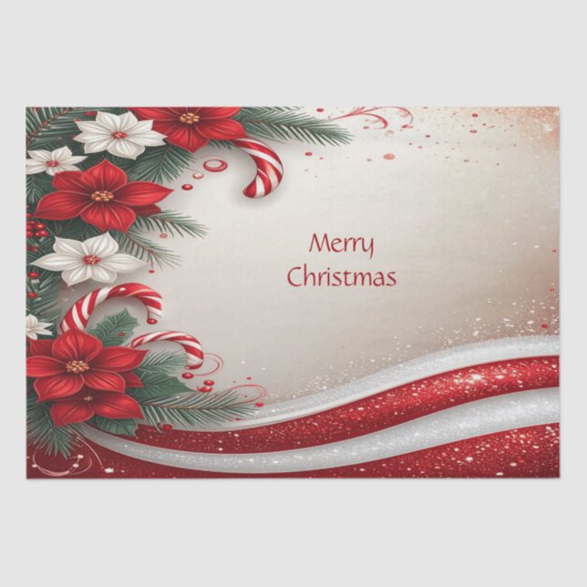 Christmas Floral Candy Canes Holiday Tissue Paper (Front)