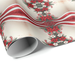 Christmas Floral Candy Canes Wrapping Paper