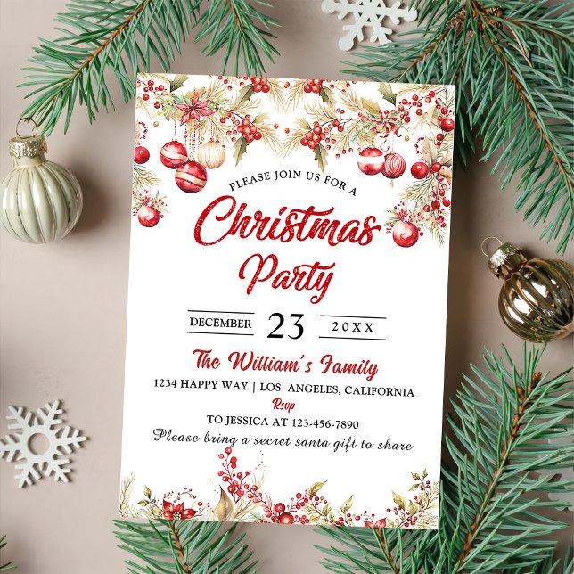 Christmas Floral Christmas Party Invitation (Creator Uploaded)