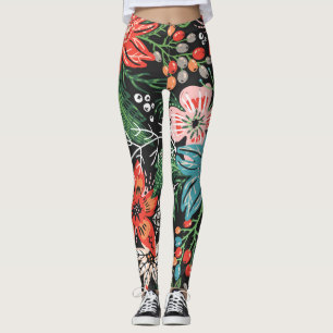 Christmas Floral Colourful Pattern Leggings
