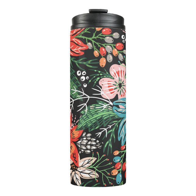 Christmas Floral Colourful Pattern Thermal Tumbler (Front)