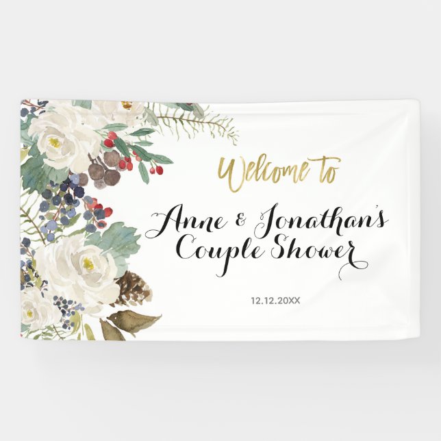 Christmas Floral Couple Shower Banner (Horizontal)