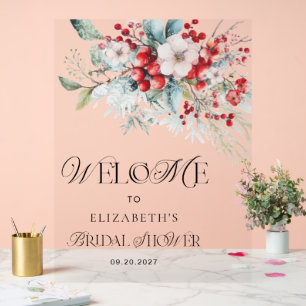 Christmas Floral Elegant Bridal Shower Welcome Acrylic Sign