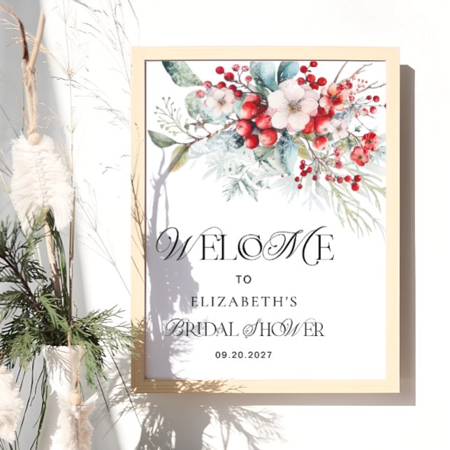 Christmas Floral Elegant Bridal Shower Welcome Poster (Creator Uploaded)