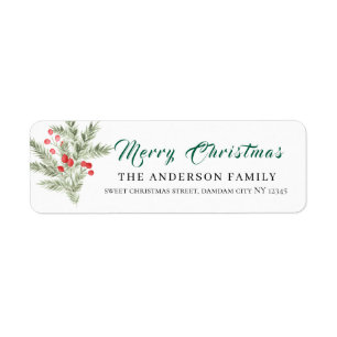 Christmas Floral Elegant Simple Return Address