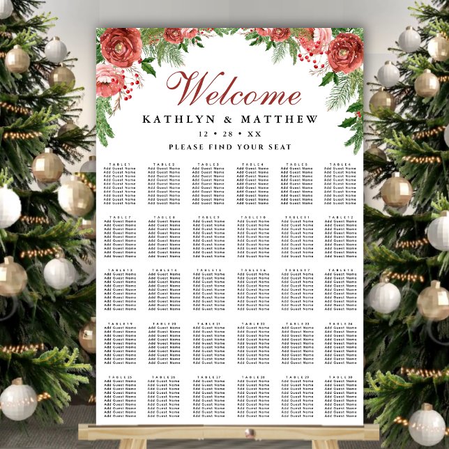Christmas Floral Foliage Wedding 30 Table Seating Poster (Creator Uploaded)