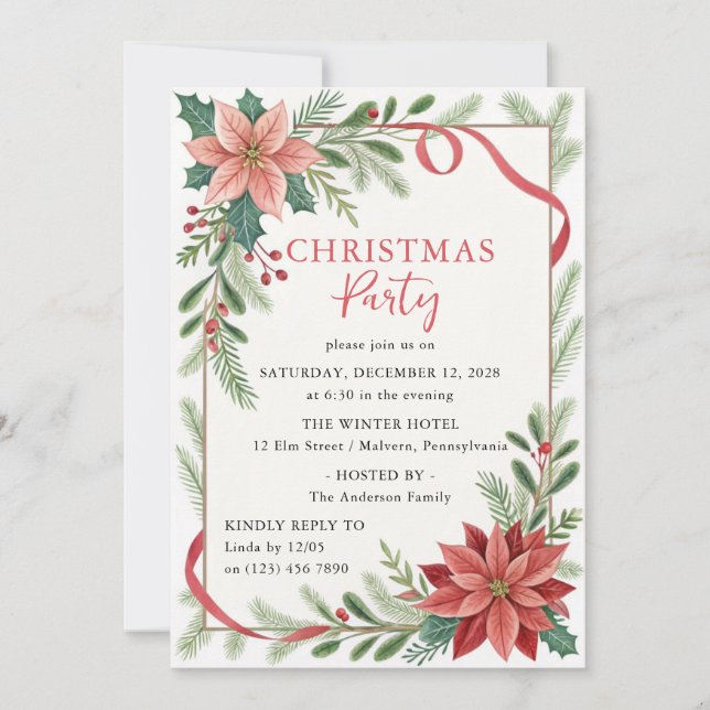 Christmas Floral Frame Holiday Party Invitation (Front)