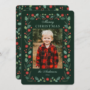 Christmas floral Frame Photo Green Holiday Card