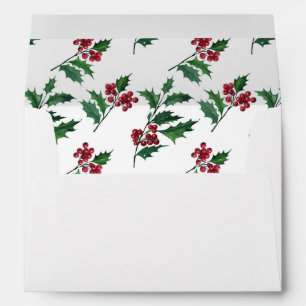 Christmas Floral Green Holly, Red Berry 5x7 Card Envelope