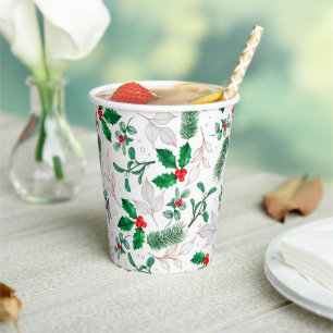 Christmas Floral Greenery Festive Winter Holidays Paper Cups