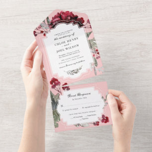 Christmas Floral Greenery Watercolor Wedding All In One Invitation