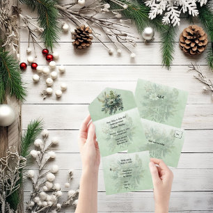 Christmas Floral Greenery Wedding All In One Invitation