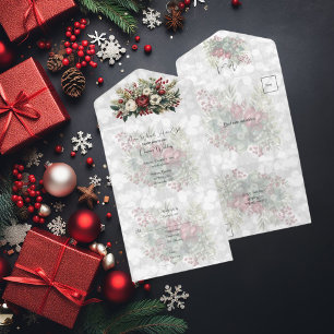 Christmas Floral Greenery Wedding All In One Invitation