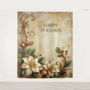 Christmas Floral Holiday Backdrop Tapestry