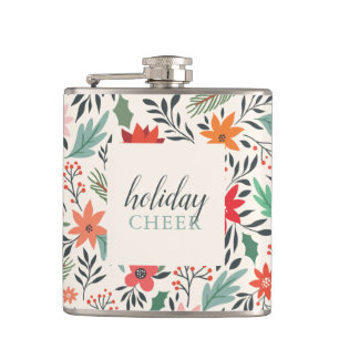 Christmas Floral Holiday Cheer Vinyl Wrapped Flask