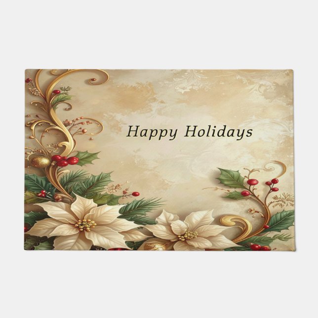 Christmas Floral Holiday Doormat (Front)