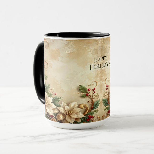 Christmas Floral Holiday Mug (Front Left)