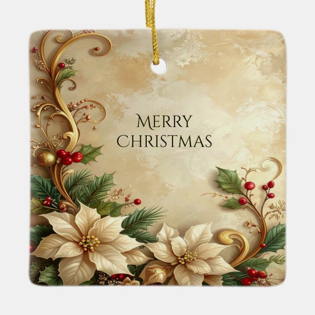 Christmas Floral Holiday Ornament (Front)
