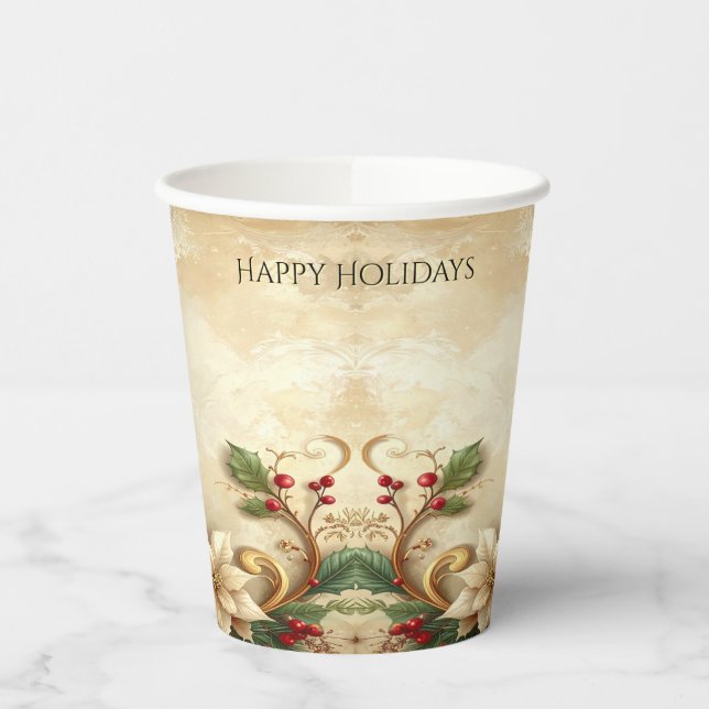 Christmas Floral Holiday Paper Cups (Left)