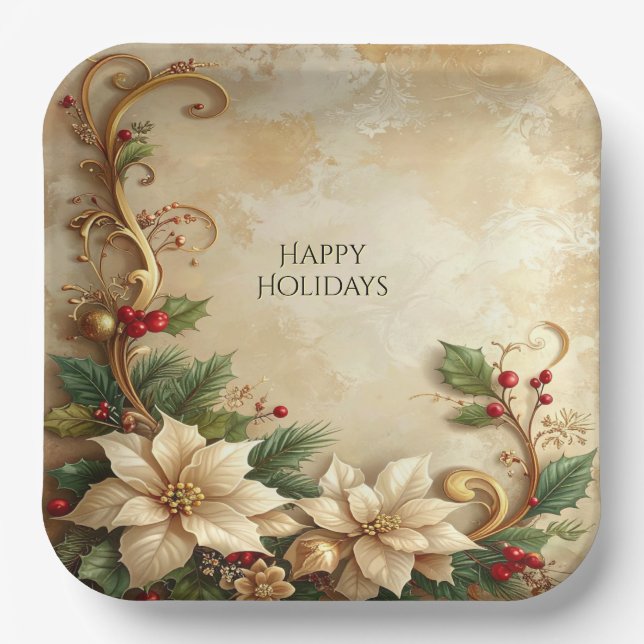 Christmas Floral Holiday Paper Plate (Front)