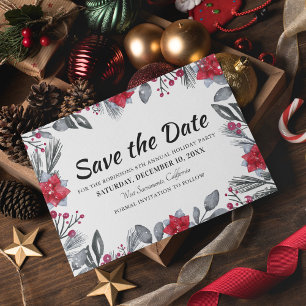 Christmas Floral Holiday Party Save the Date Announcement Postcard
