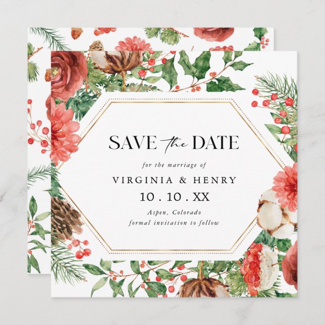 Christmas Floral Holiday Save The Date (Front/Back)