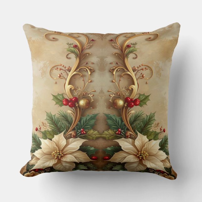Christmas Floral Holiday Throw Pillow (Front)