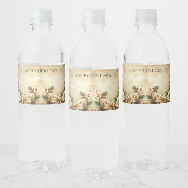 Christmas Floral Holiday Water Bottle Label (Bottles)