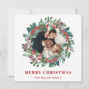 Christmas Floral Holly and berries wreath 2 Photos Holiday Card