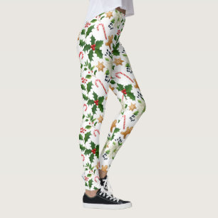 Christmas Floral Holly Candy Canes Gingerbread Leggings