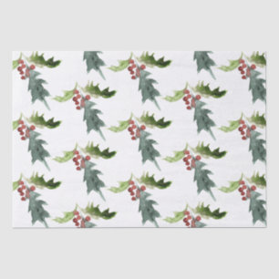 Christmas Floral Holly Red Berries Tissue Paper