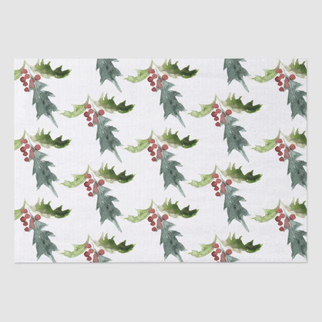 Christmas Floral Holly Red Berries Tissue Paper (Front)