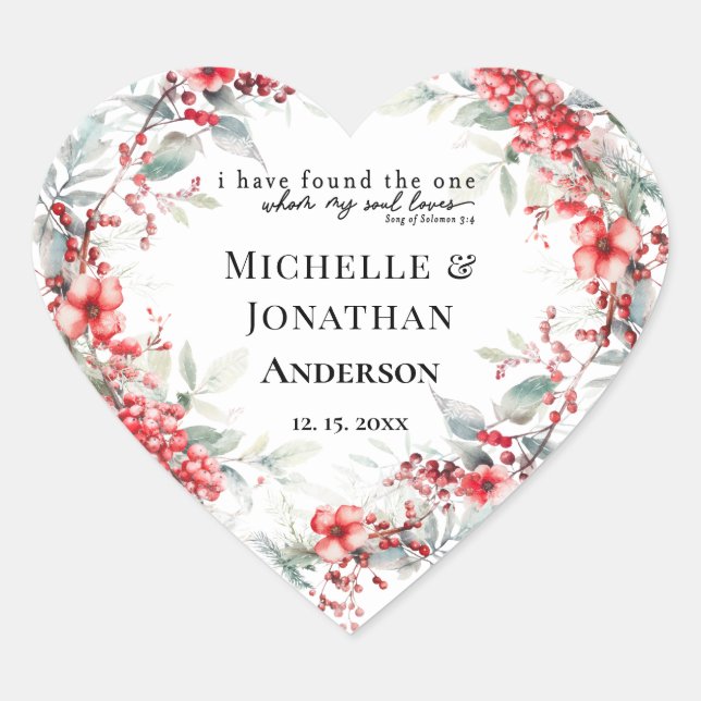 Christmas Floral Inspirational Bible Wedding Heart Heart Sticker (Front)