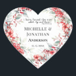 Christmas Floral Inspirational Bible Wedding Heart Heart Sticker<br><div class="desc">Christian inspirational quote wedding scripture personalised heart sticker depicts an elegant winter, Christmas holiday nature floral wreath with the beauty of watercolor frozen red berries, flowers and delicate soft sage green leaves and evergreens. It features Bible Verse Song of Solomon 3:4, "I have found the one whom my soul loves."...</div>