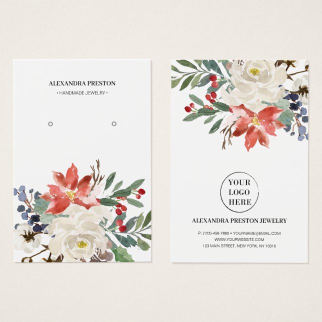 Christmas Floral Jewellery Earring Display Card (Front & Back)
