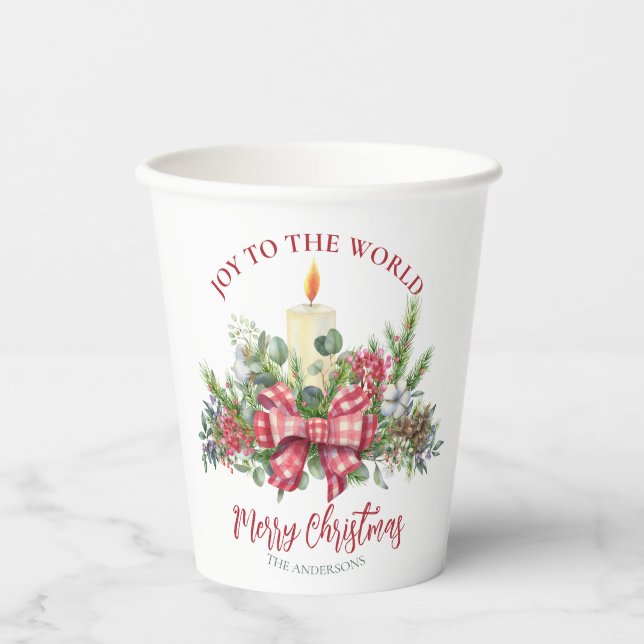 Christmas floral Joy to the world candle bow Paper Cups (Front)