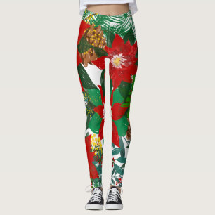 Christmas Floral Leaf Art Leggings