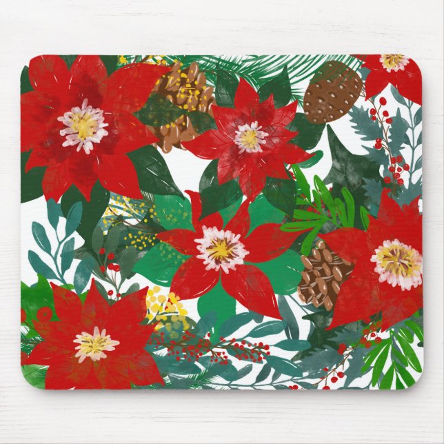 Christmas Floral Leaf Art Mouse Mat (Front)