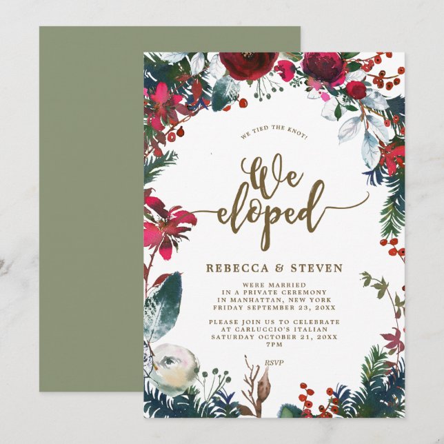 christmas floral modern we eloped invitation (Front/Back)