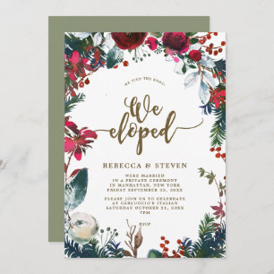 christmas floral modern we eloped invitation