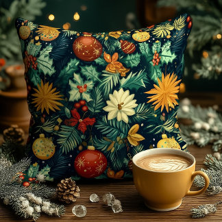 Christmas Floral Ornament Personalised Pillow
