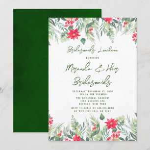 Christmas Floral Paint Leaf Bridesmaids Luncheon Invitation