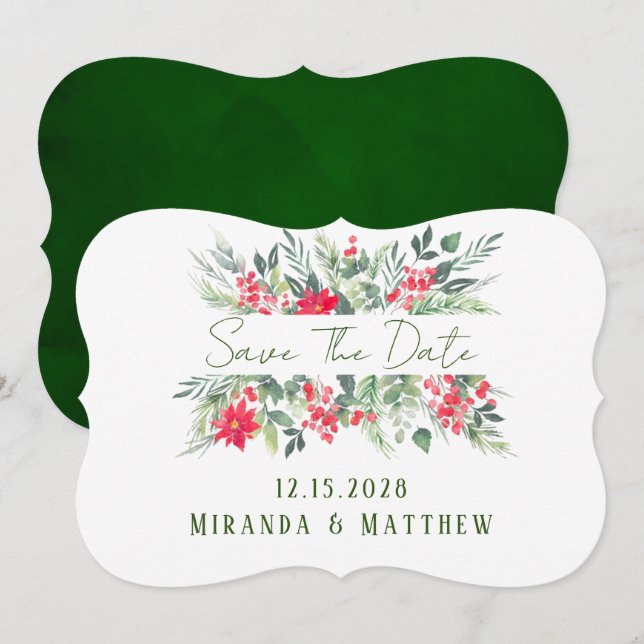 Christmas Floral Paint Leaf Wedding Save The Date Invitation (Front/Back)