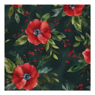 Christmas Floral Pattern Digital Art Poster